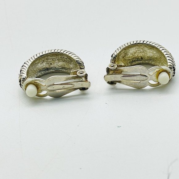 Chunky Oxidized Hoop Earrings Silver Tone Clip On Classic Career Cosplay LARP - Picture 2 of 10